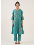 Revanta Teal Cotton A-Line Co-ord Set – Butterfly Digital Print Kurta with Pants