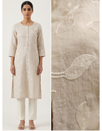Revanta Off-White Cotton Slub Kurta – Subtle Thread-Work Vine Pattern – Contemporary Chic