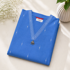 Anvita Sky Blue V Neck Cotton Kurta with Minimal Motifs & Pendant detail