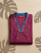 Anvita Deep Maroon Pure Cotton Kurta – Elegant Geometric Motif & V-Neckline