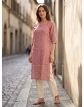 Mauve Semi-Jute Straight Kurta – Delicate Scattered Embroidery Daily Wear