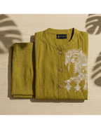 Revanta Olive Green Cotton Co-ord Set – Digital Print Button-Down Kurta with Palazzo Pants