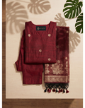 Revanta Maroon Jamdhani Cotton Kurta Set – Elegant Heritage Suit with Dupatta