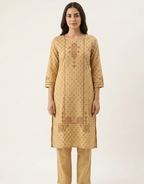 Anvita Mustard Yellow Pure Cotton Co-ord Set – Geometric Print Straight Kurta with Trousers