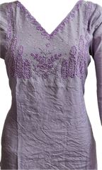 Women’s A-Line Kurti in Crushed Nylon with Bead Handwork and Lining- Lavender Grey
