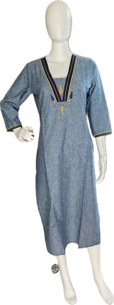 Anvita Blue Cotton V-Neck Straight Kurti