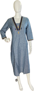 Anvita Blue Cotton V-Neck Straight Kurti