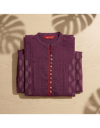 Anvita Purple Cotton Slub Kurta – Elegant Printed Yoke & Sleeve Detail – Chic Festive Wear