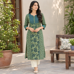 Anvita Green Cotton Printed Kurti | Elegant Ethnic Wear