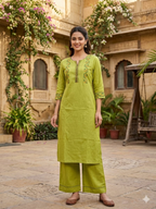 Anvita Lime Green Embroidered Kurta & Palazzo Pant Set