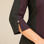 Anvita Black & Maroon Striped Embroidered Cotton Kurta | Floral Embroidery Kurti