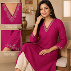 Anvita  ( Celebrations) Magenta Cotton Silk Kurti with Embroidery & Sequin Detailing