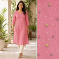 Revanta Rose Pink Floral Malchanderi Embroidered Kurta with V-Neck & Lining