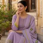 Anaya by Anvita Lavender Cotton  Embroidered  Kurta Set with Dupata
