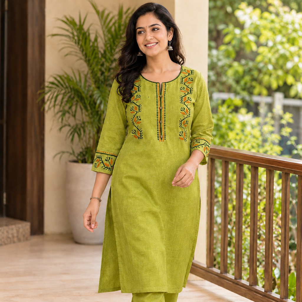 Anvita Lime Green Embroidered Kurta & Palazzo Pant Set