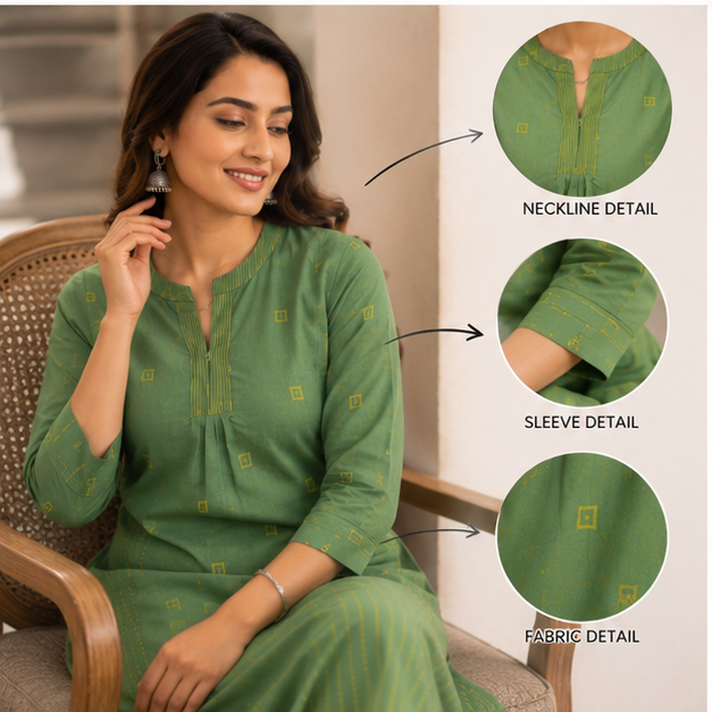 Anvita Green Straight Kurta Pant Set with Subtle Motif Print
