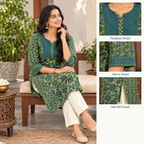 Anvita Green Cotton Printed Kurti | Elegant Ethnic Wear
