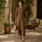 Anvita Chocolate Brown Cotton Kurta & Pant Set