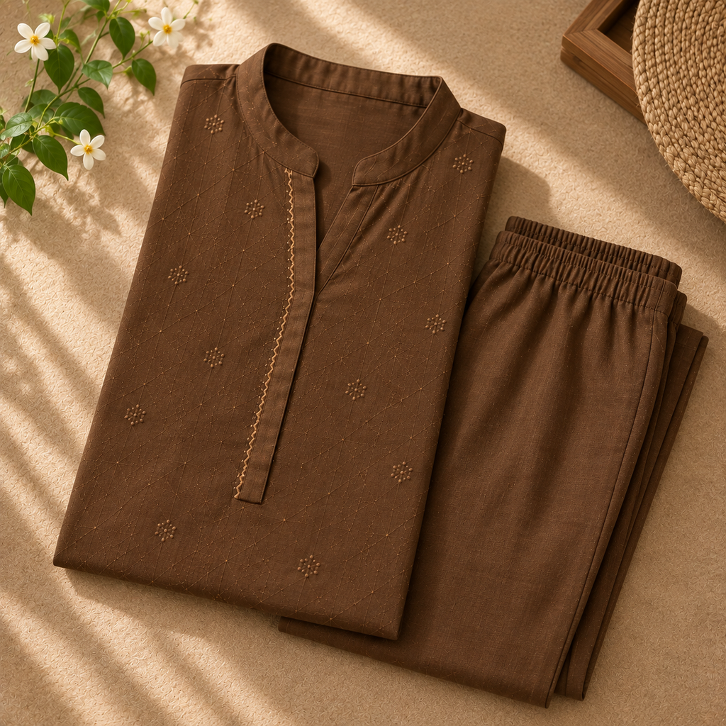 Anvita Chocolate Brown Cotton Kurta & Pant Set