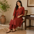 Anvita – Rust Red Cotton Kurta & Palazzo Set