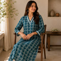 Anvita Teal Textured Patterned Kurta – V-Neck with Shell Detail – Sophisticated Daily Ethnic Wear