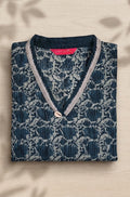 Anvita Teal Textured Patterned Kurta – V-Neck with Shell Detail – Sophisticated Daily Ethnic Wear
