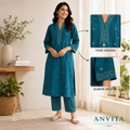 Anvita Teal Blue Embroidered Kurta & Pant Set