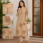 Revanta Sand Beige Embroidered Kurta Pant Set with Floral Motifs