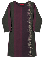 Anvita Black & Maroon Striped Embroidered Cotton Kurta | Floral Embroidery Kurti