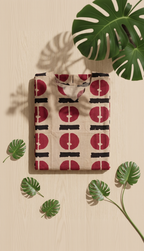 Beige Cotton Kurta – Crimson Abstract Disk Print – Contemporary Top with Attached Sleeves