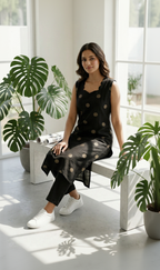 Black Polka Cotton Kurta Pant Set – Golden Polka Dot Daily Wear – Elegant Co-ord for Women