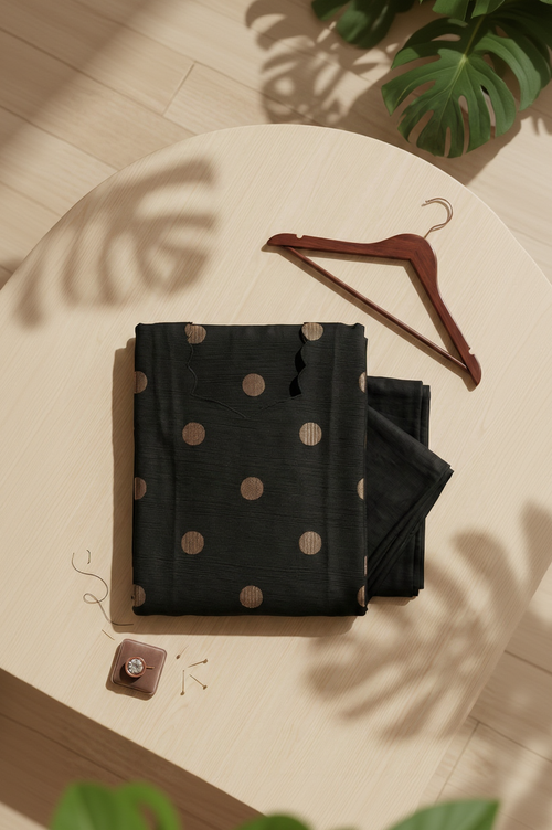 Black Polka Cotton Kurta Pant Set – Golden Polka Dot Daily Wear – Elegant Co-ord for Women