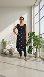 Black Polka Cotton Kurta Pant Set – Golden Polka Dot Daily Wear – Elegant Co-ord for Women