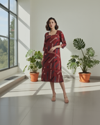 Brick Red Cotton A-Line Dress for Women – Geometric Printed Casual Wear with Inner Lining