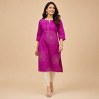 Revanta Deep Lavender Aline Kurta with Pocket, Geometric Print and Elegant Neck Pattern
