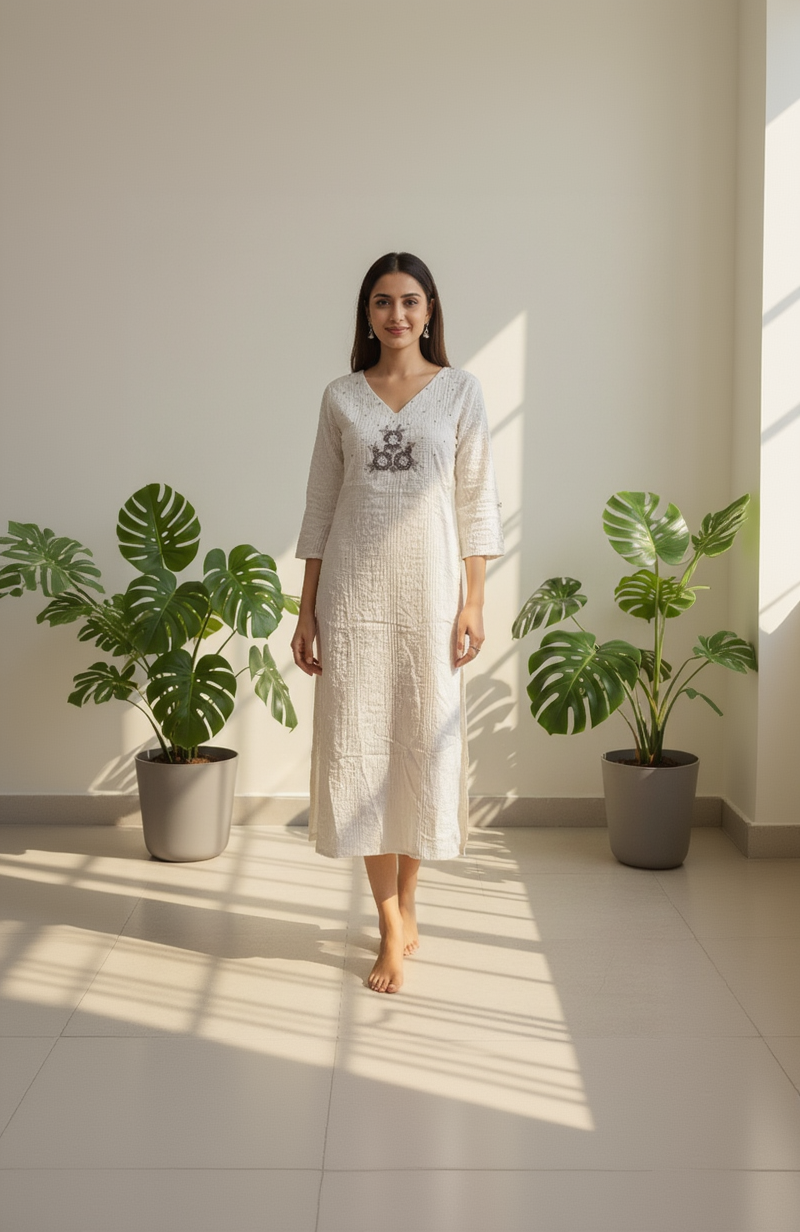 Women’s Premium Crushed Nylon Straight Kurti with Handwork & Inside Lining