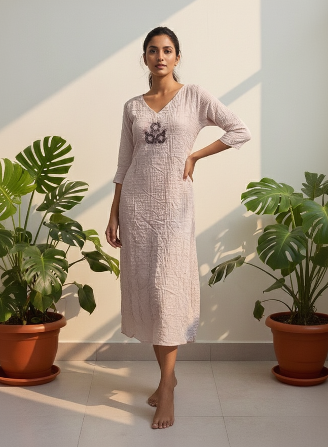 Women’s Premium Crushed Nylon Straight Kurti with Handwork & Inside Lining