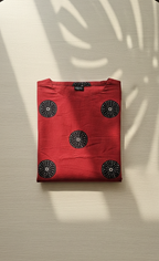 Red Cotton Mandala Print Sleeveless Midi Dress with Separate Sleeves & Round Neck