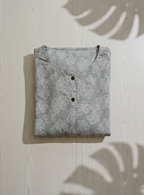 Premium Cotton Floral Vine Kurta Set with Round Neck & 3/4 Sleeves