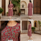 Revanta Red Straight-Fit Cotton Kurta with Intricate Embroidery, Glass Work and Soft Lining