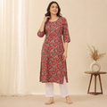 Revanta Red Straight-Fit Cotton Kurta with Intricate Embroidery, Glass Work and Soft Lining