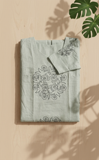 Women’s A-Line Kurti in Crushed Nylon with Scroll Embroidery and Lining