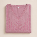 Women’s A-Line Kurti in Crushed Nylon with Bead Handwork and Lining-Dusty Mauve