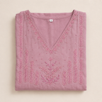Women’s A-Line Kurti in Crushed Nylon with Bead Handwork and Lining-Dusty Mauve
