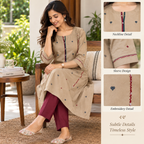 Anvita Beige Printed Cotton Kurta for Women | 3/4 Sleeve Ethnic Kurti