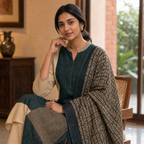 Revanta Beige & Blue-Green Contrast Kurta Pant Set with Printed Dupatta