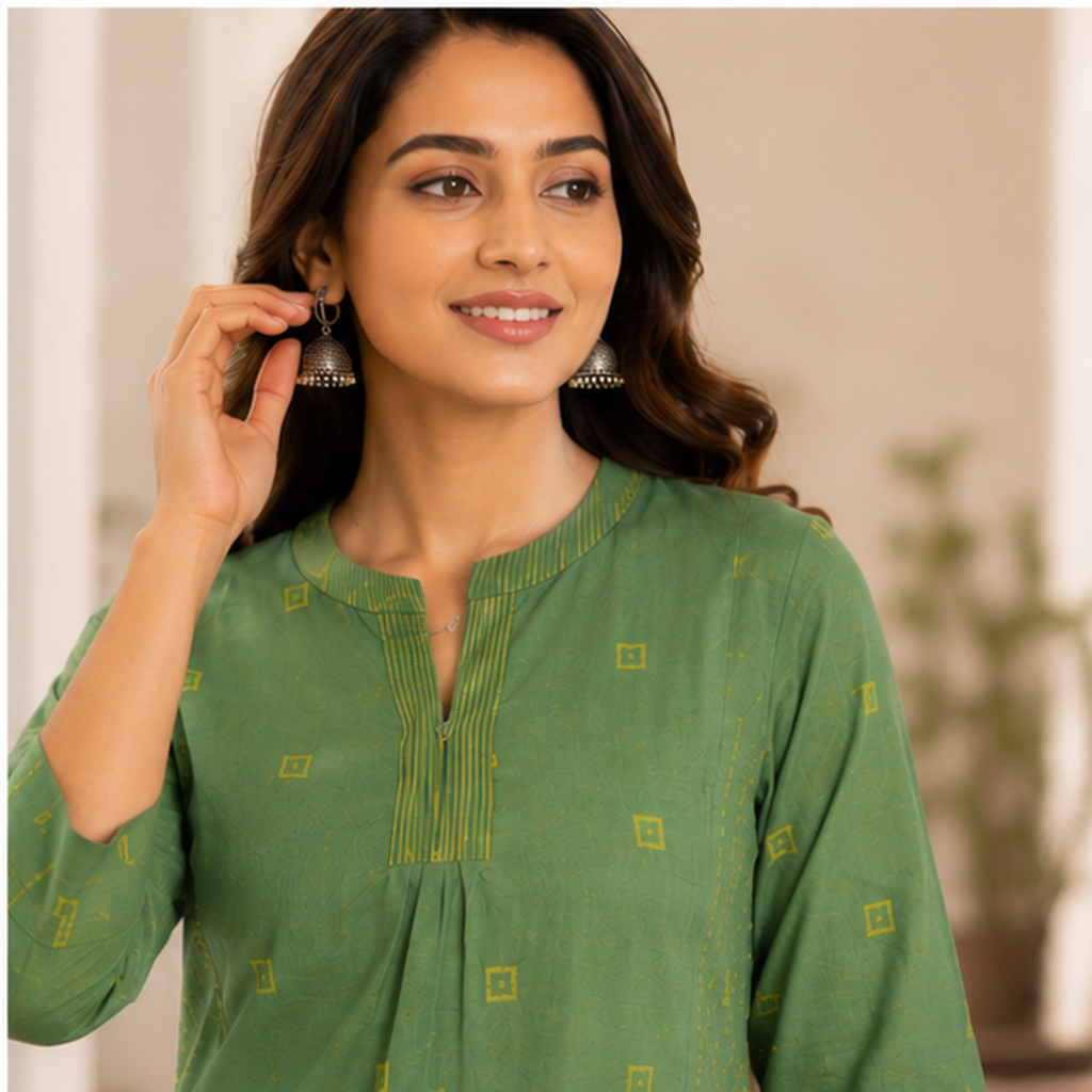 Anvita Green Straight Kurta Pant Set with Subtle Motif Print