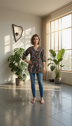 Floral Printed Cotton V-Neck Tunic – Casual Daily Wear Top for Women