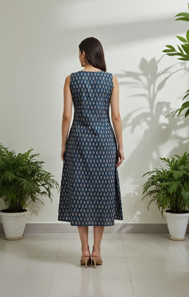 Women’s Premium Cotton Straight Kurti with Leaf Butti Print – Dark Teal Green