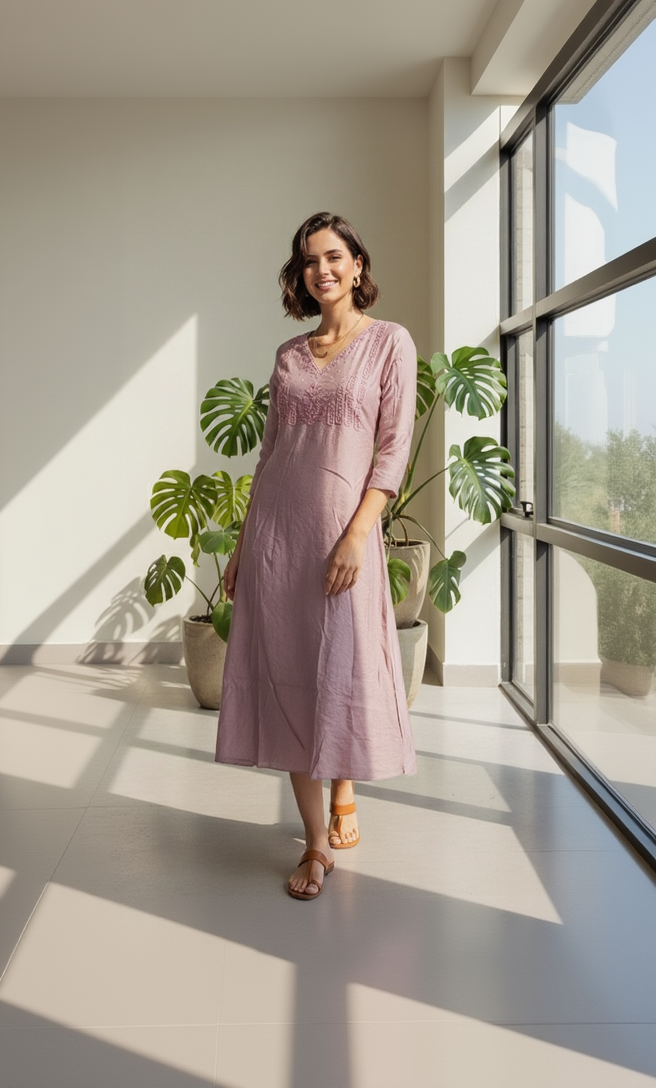 Women’s A-Line Kurti in Crushed Nylon with Bead Handwork and Lining